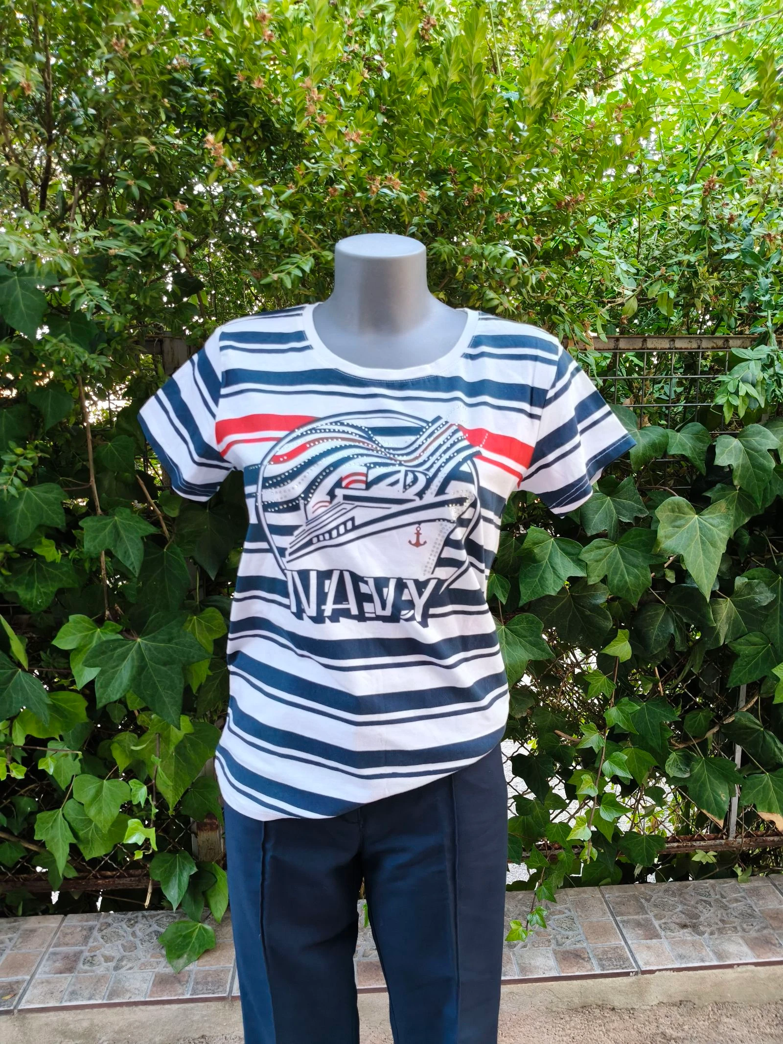T-shirt Marinier à Rayures avec Imprimé Navy – photo 2